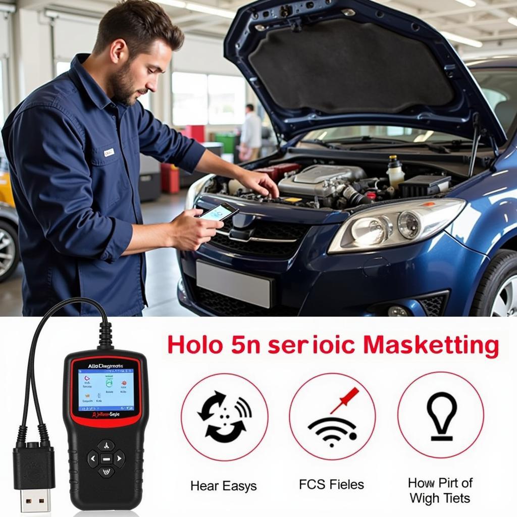 Mechanic Using a Mini OBDII Wireless Car Diagnostic Tool