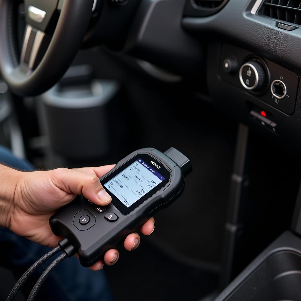 Mechanic Using OBD-II Scanner on a Car