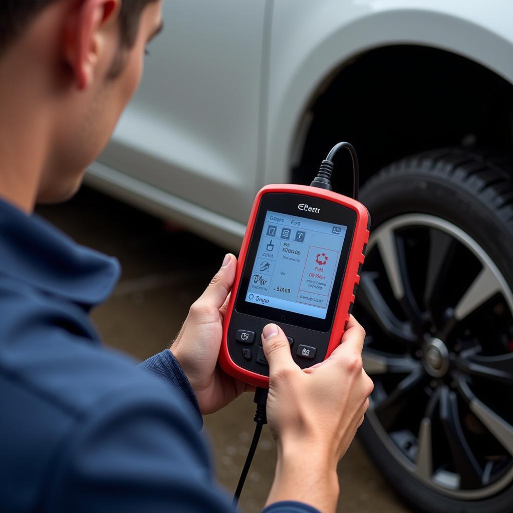 Mechanic Using an OBD Scanner to Diagnose a Car Problem