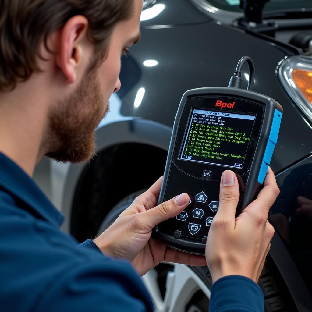 Mechanic using an OBD-II scanner to diagnose car problems