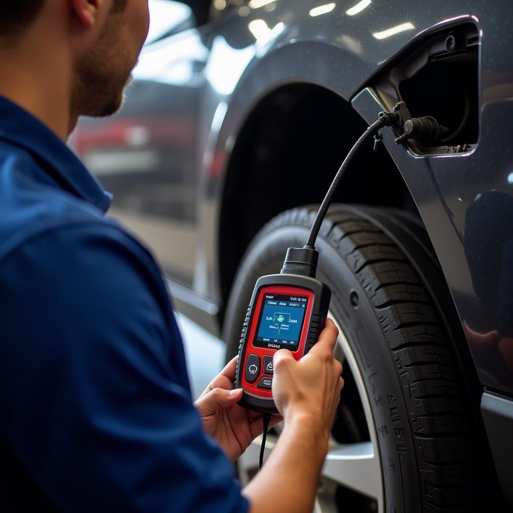 Mechanic Using OBD2 Scanner