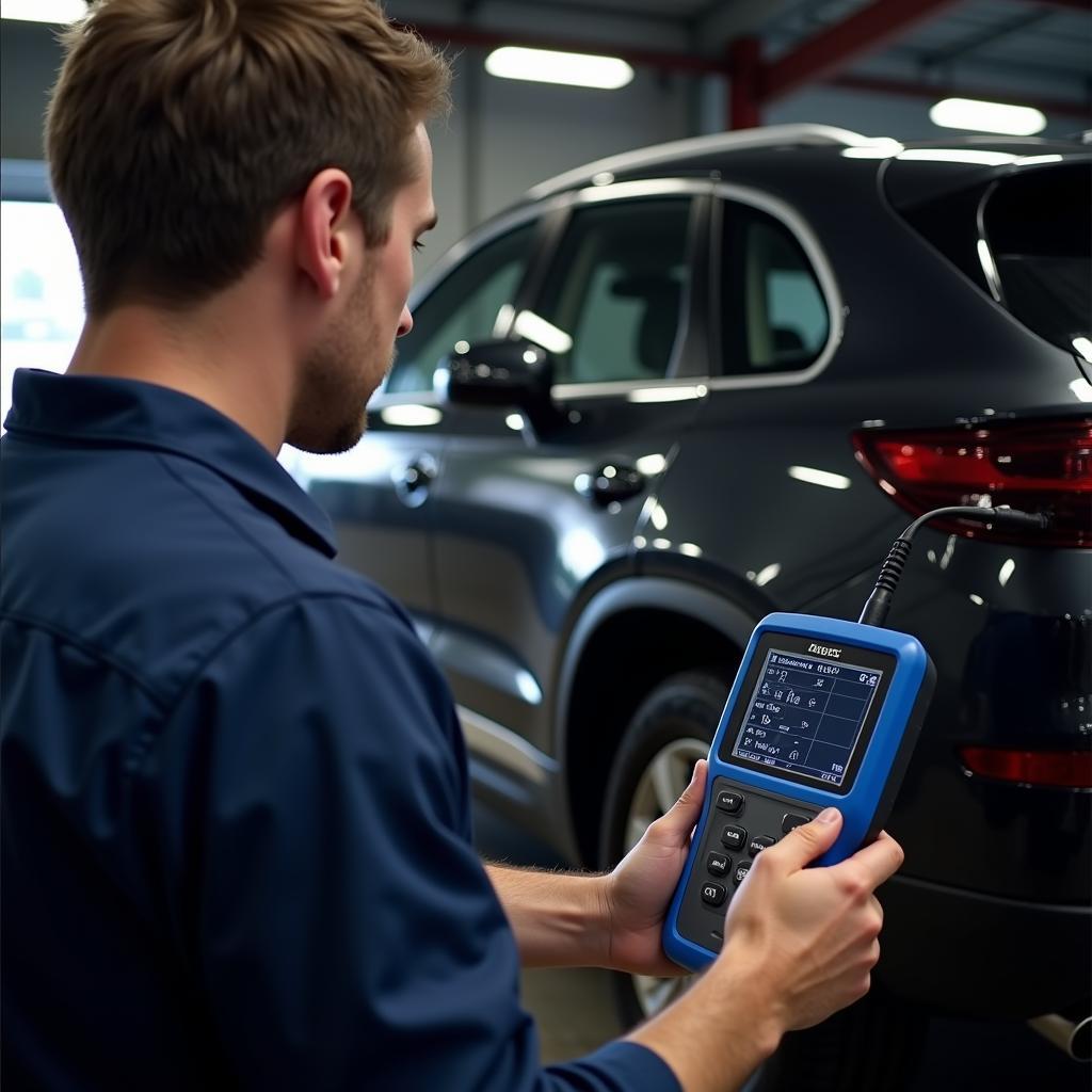 Mechanic Diagnosing Car with OBDII Scanner