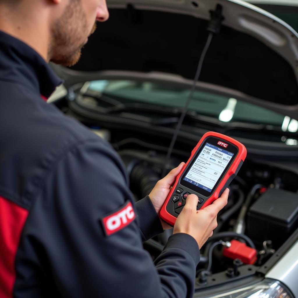 Mechanic Using an OTC OBD2 Scan Tool