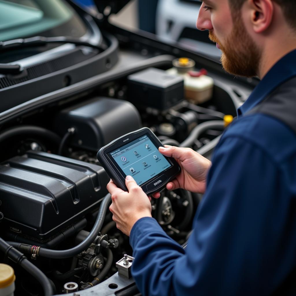 Mechanic Using Professional Diagnostic Tool