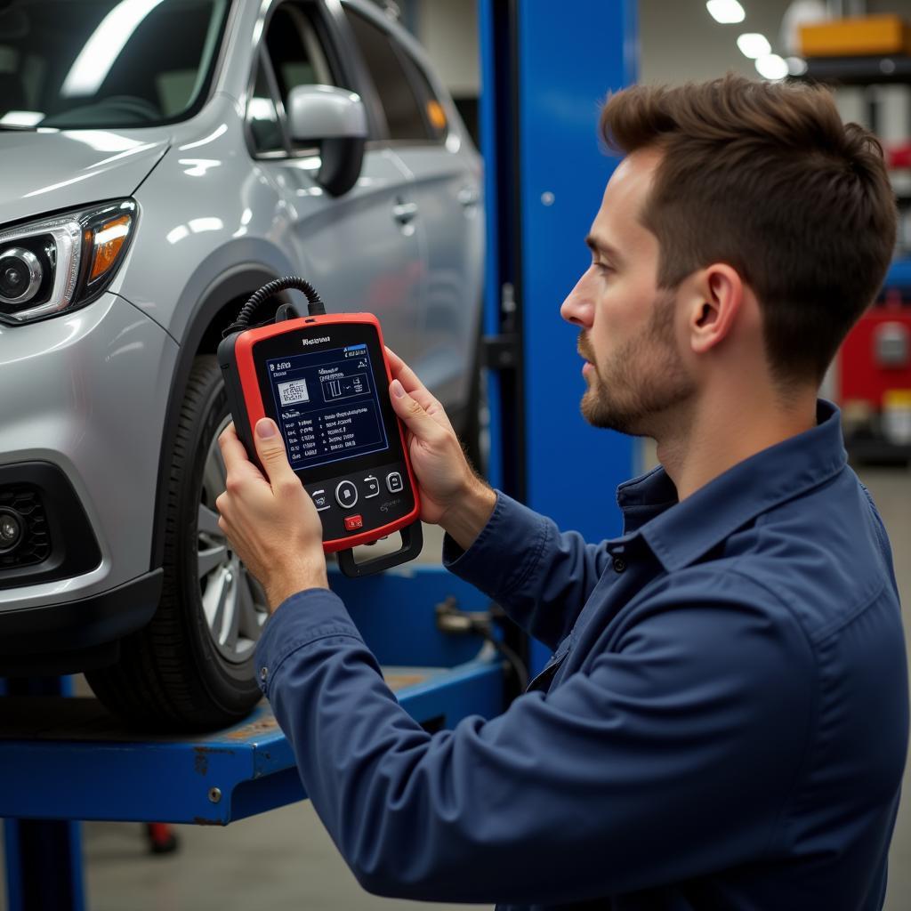 Mechanic Diagnosing Car with Scan Tool