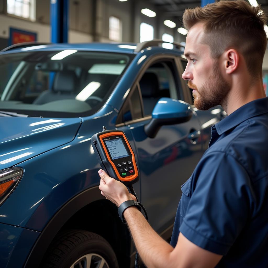 Mechanic Using a Scan Tool to Diagnose a Car