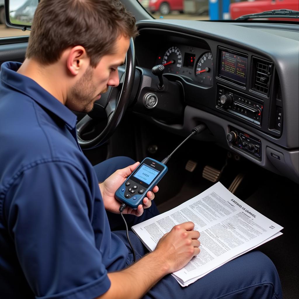 Mechanic Diagnosing a 95 Powerstroke with a Scan Tool