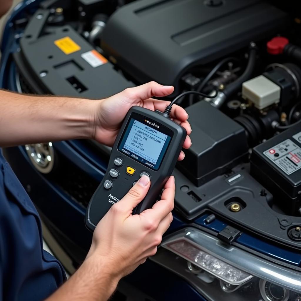 Mechanic Using Scan Tool for Diagnostics