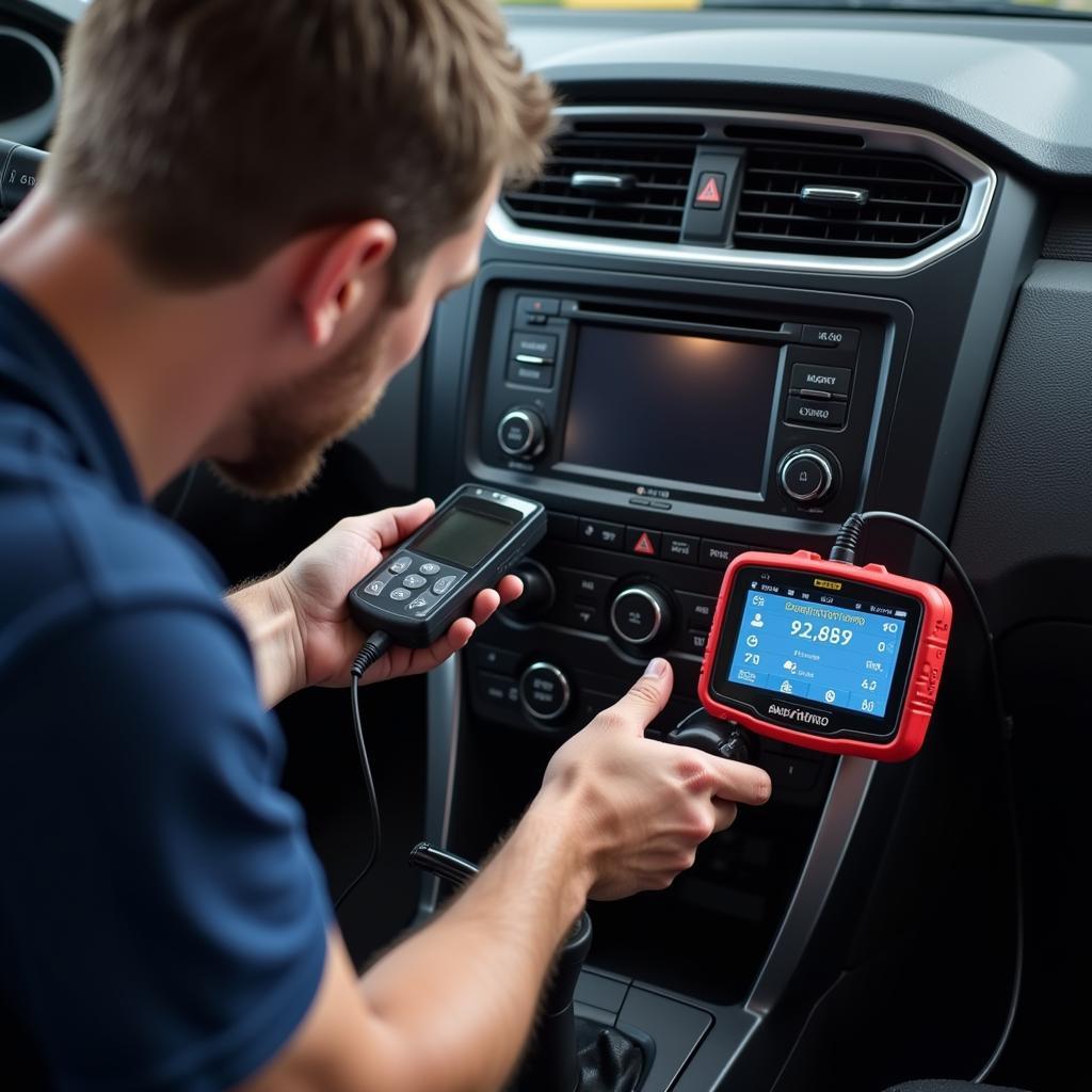 Mechanic Using a Scan Tool to Diagnose Car Problems