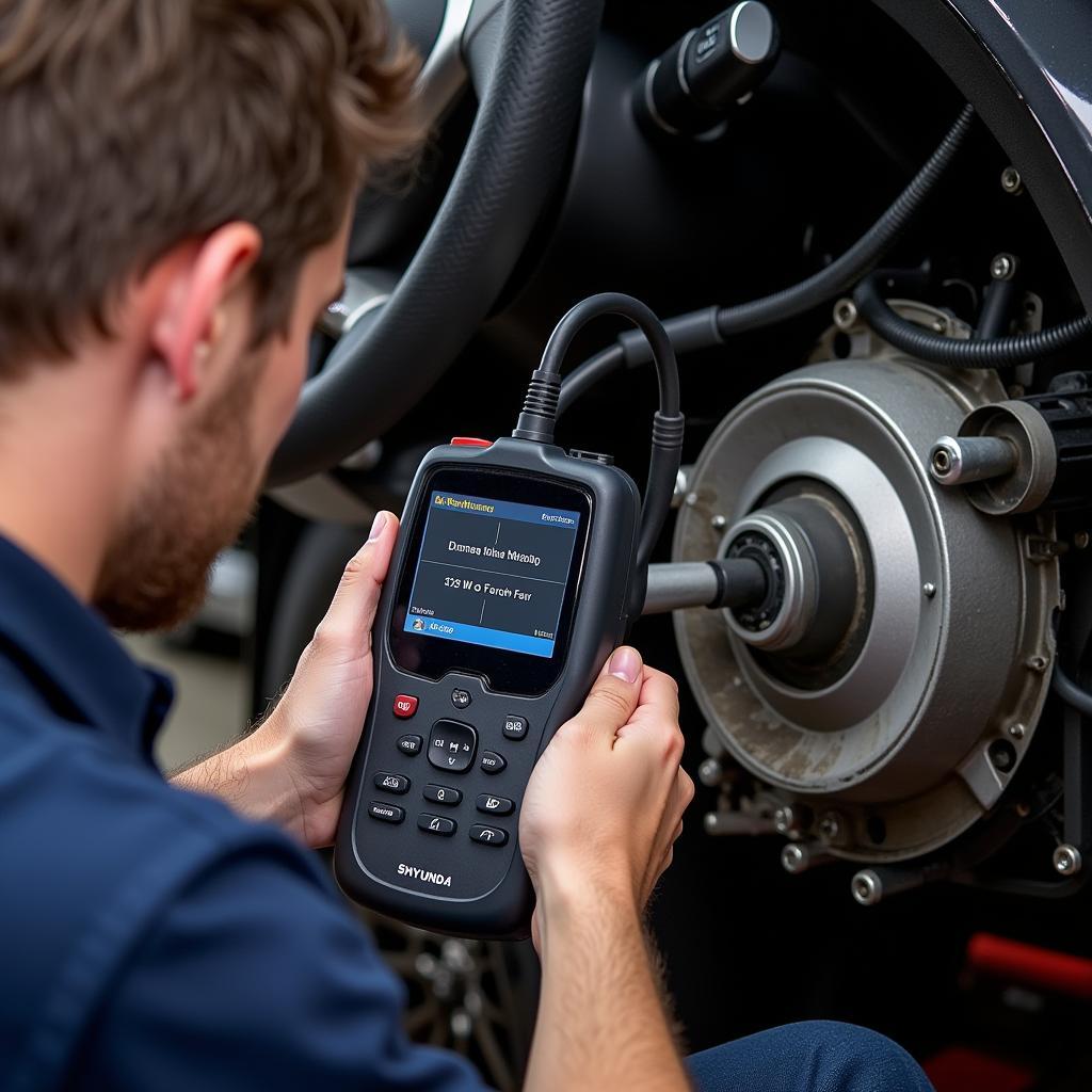 Mechanic Using a Scan Tool on a Hyundai Sonata Transmission