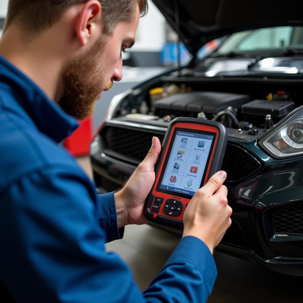 Mechanic Using a Snap-on Scan Tool