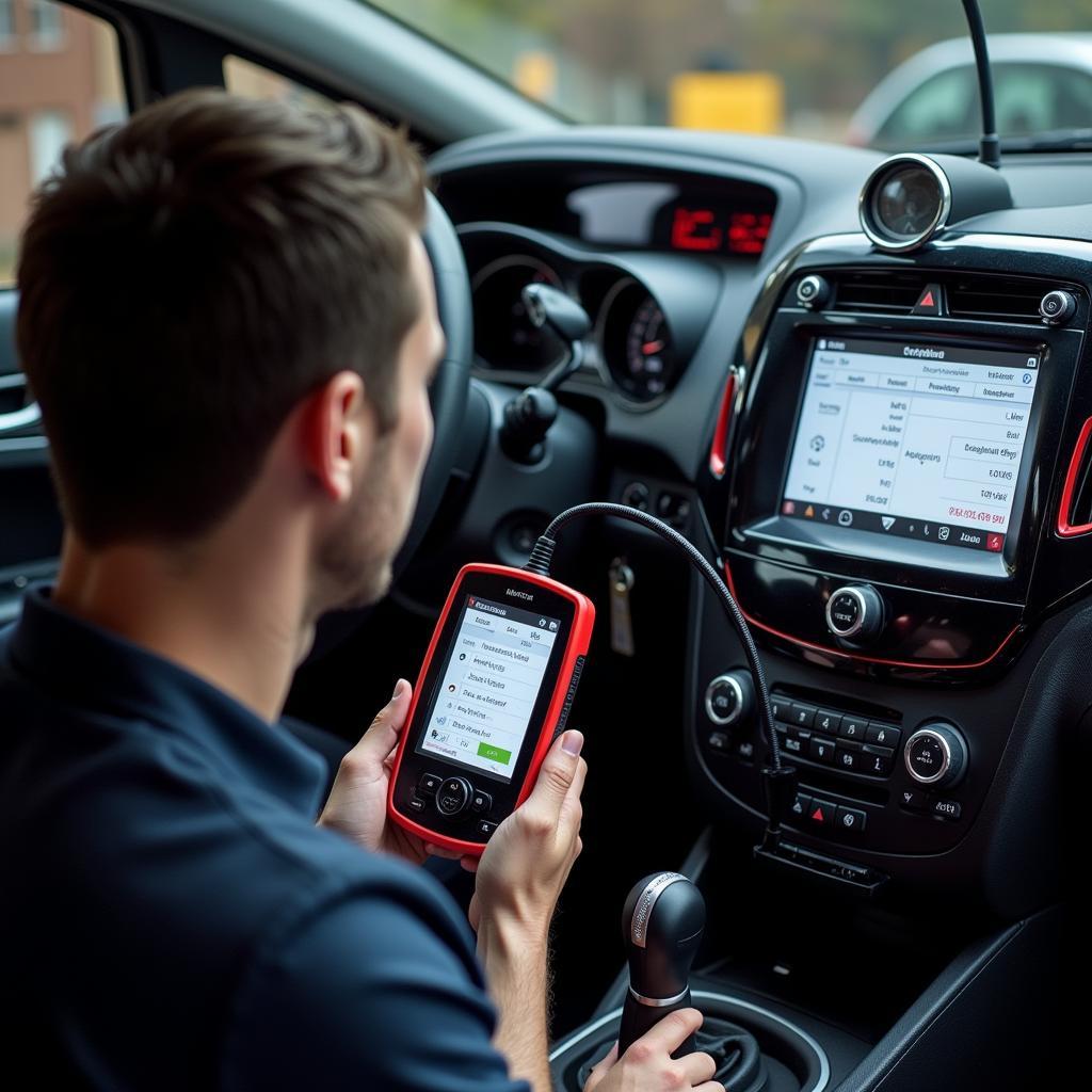 Mechanic Using a Television Diagnostic Tool