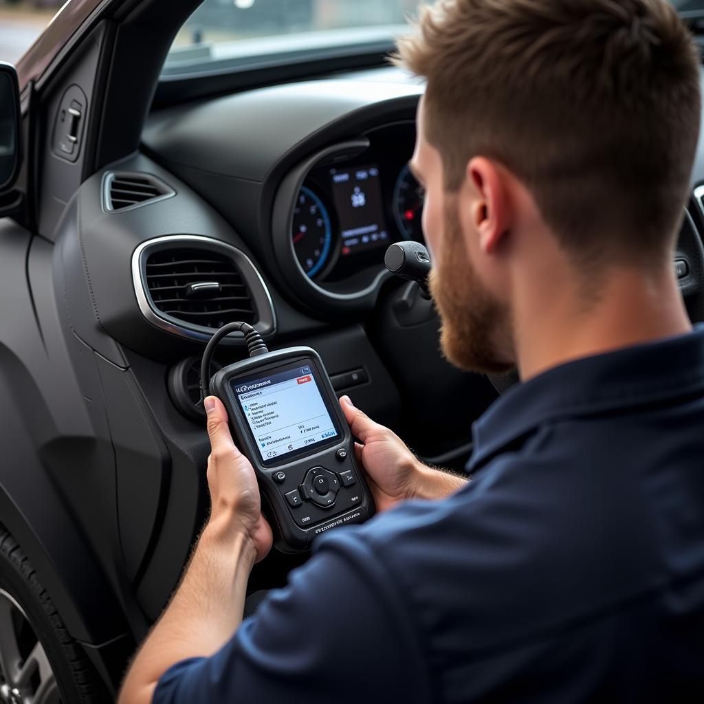 Mechanic Using Topdon Scanner on Car