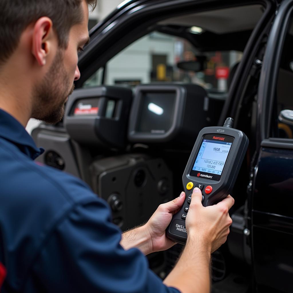 Mechanic Using Torque Diagnostic Tool