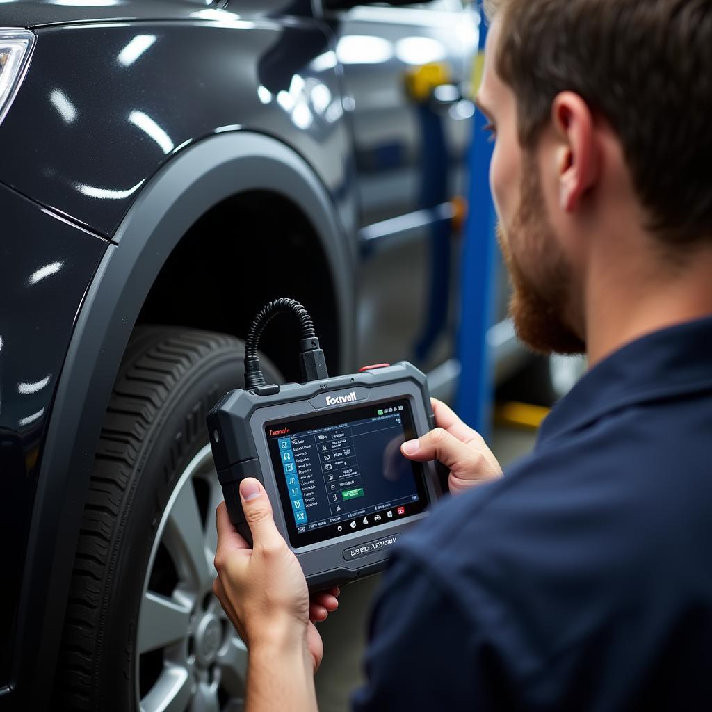 Mechanic Using Updated Foxwell Scanner