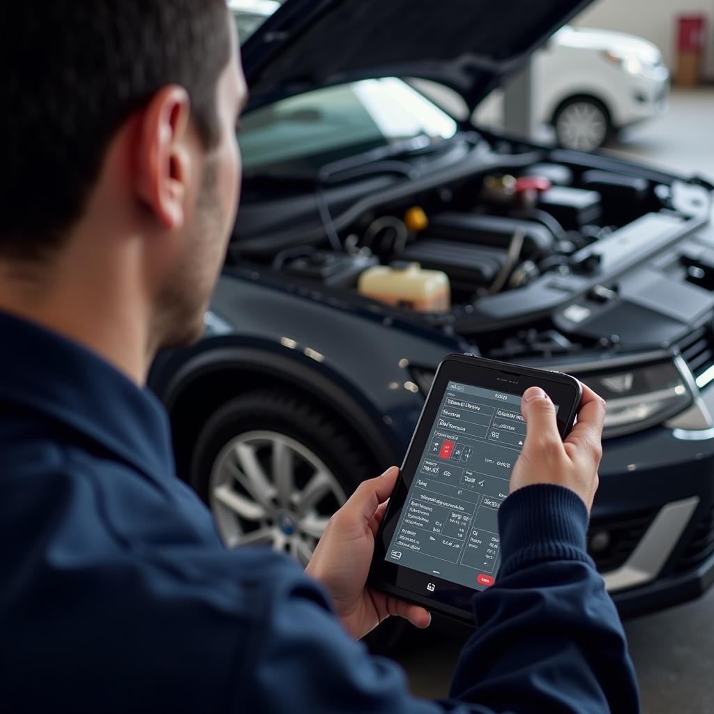 Mechanic Using a WiFi Diagnostic Tool