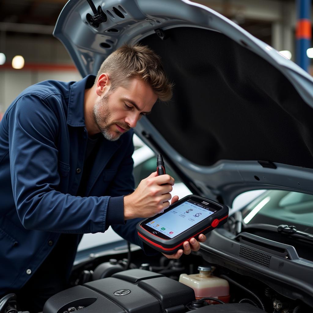 Mechanic Diagnosing Car Problem Under the Hood