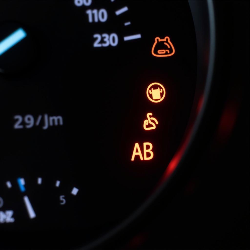 Modern Car Dashboard with Warning Lights Illuminated