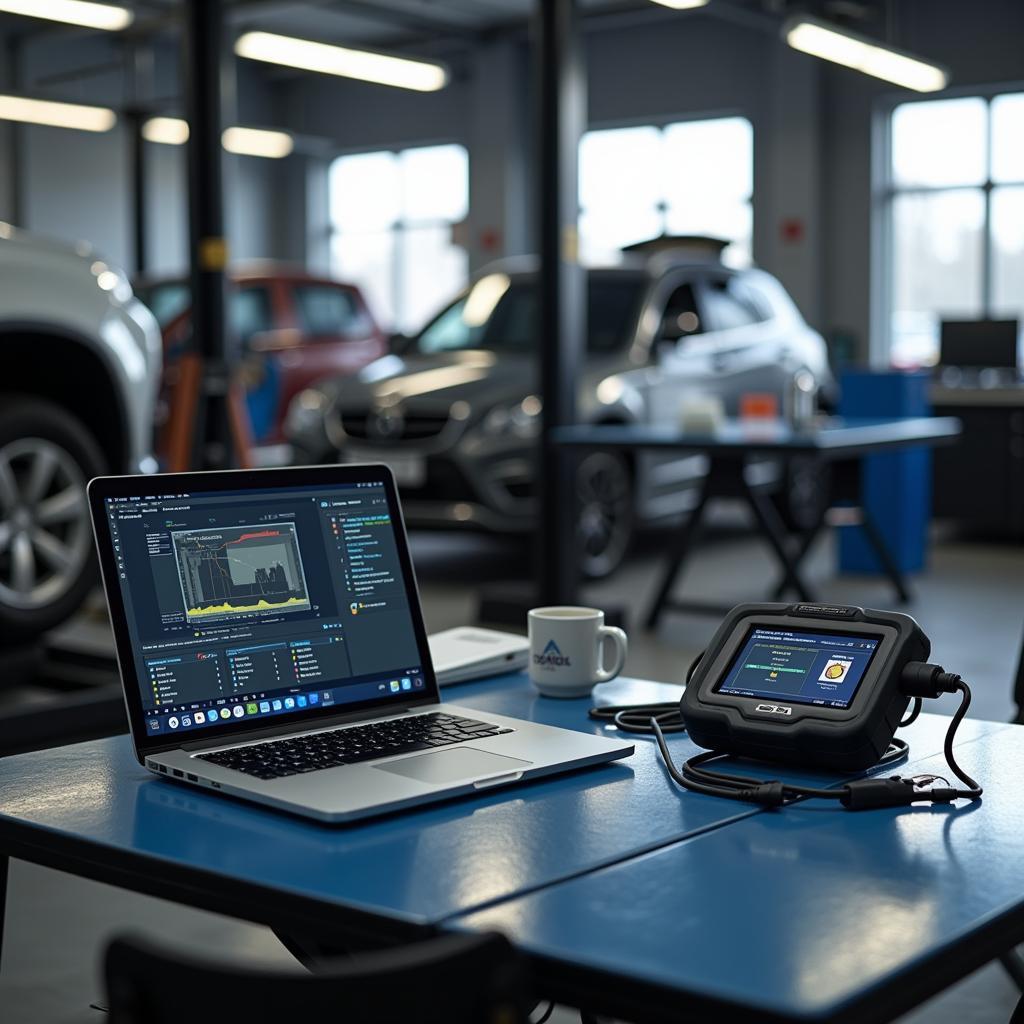 Modern Car Diagnostic Setup with Tools and Laptop