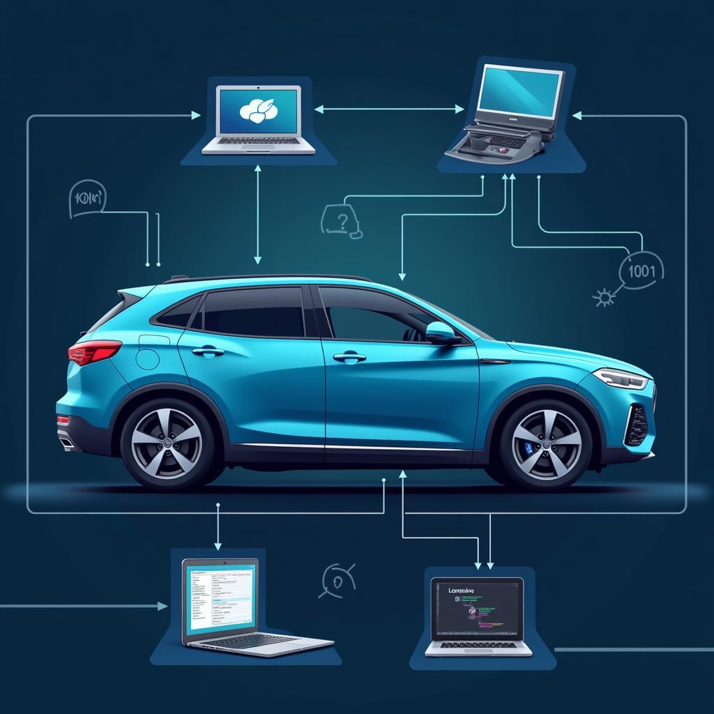 Modern Car with Diagnostic Equipment Connected