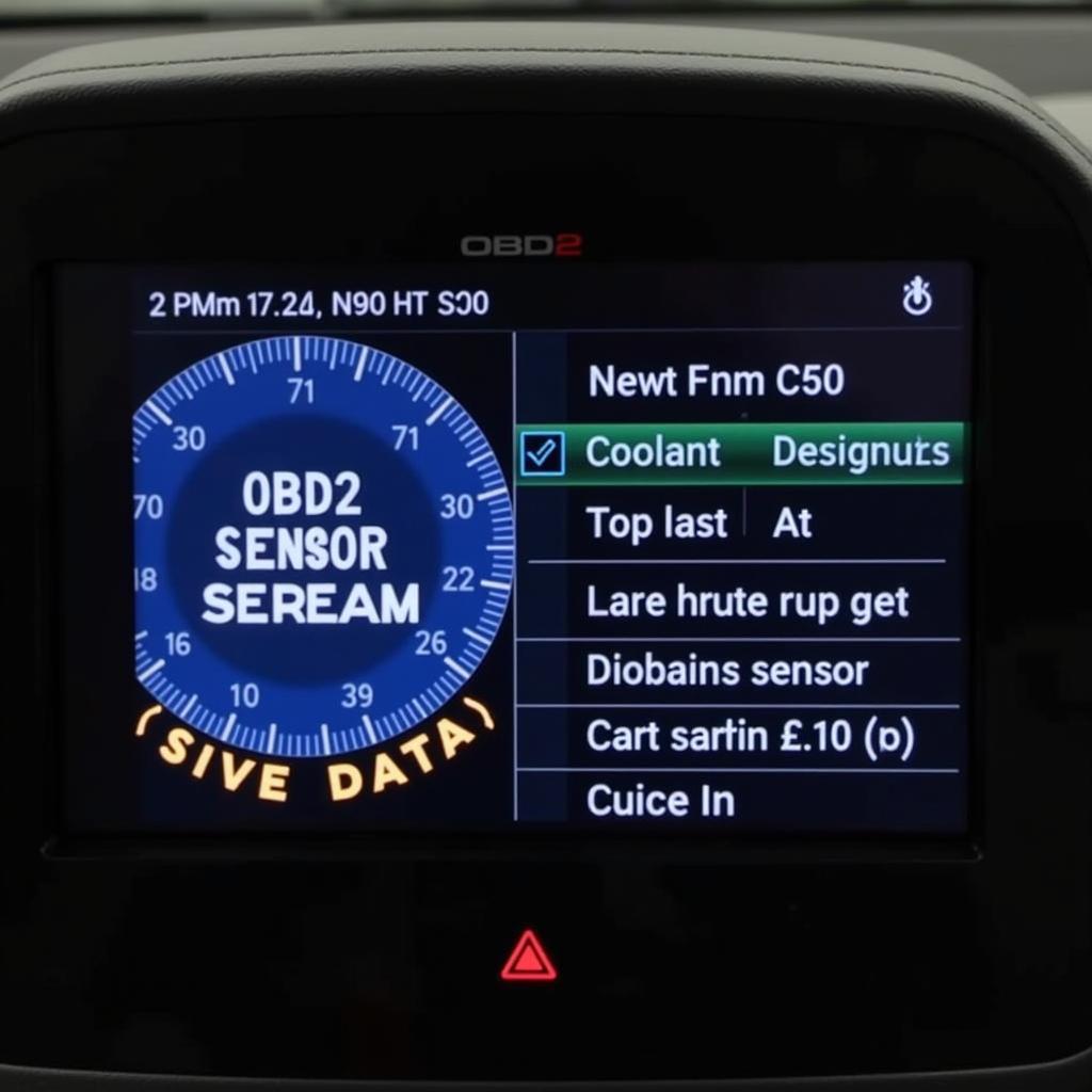 OBD2 scanner screen showing live data stream from a car's sensors