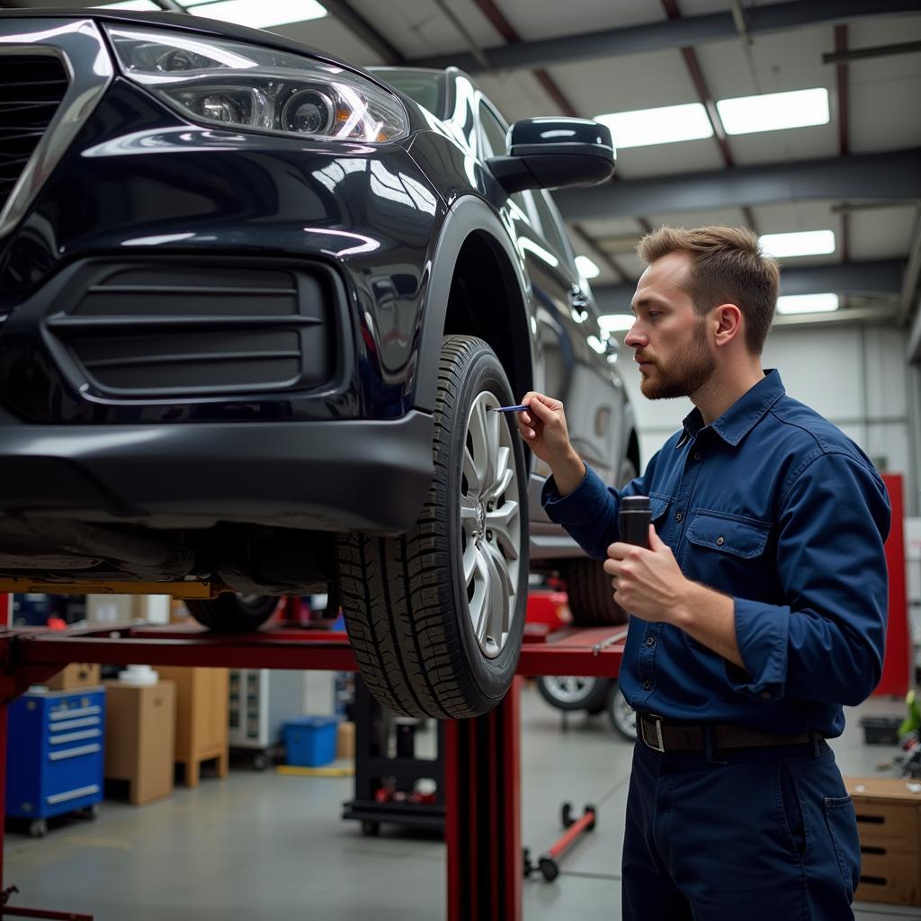 Professional mechanic utilizing a Zackery Foxwell Holmes diagnostic tool