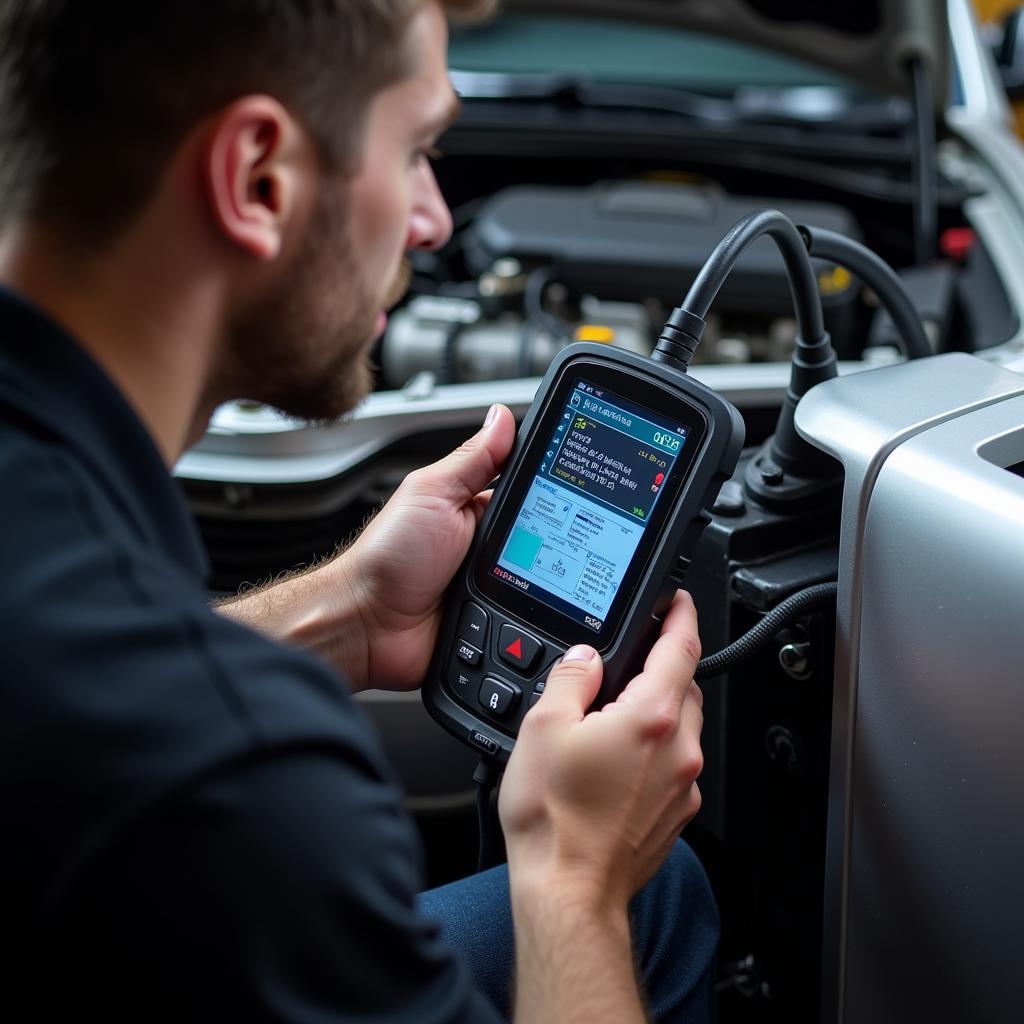 Professional Mechanic Using an OBD-II Scanner