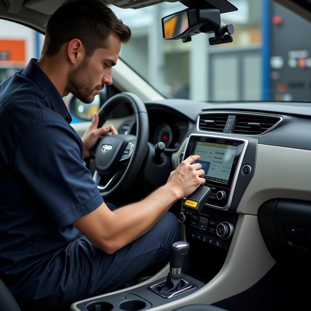 Technician Using Siemens Intelli Arc Diagnostic Tool on a Vehicle