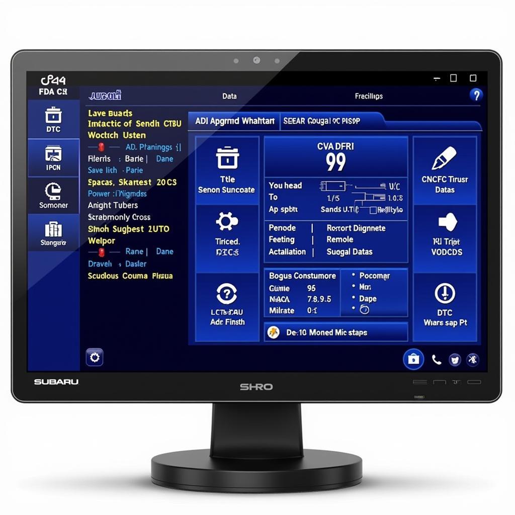 Subaru TCU scan tool software interface