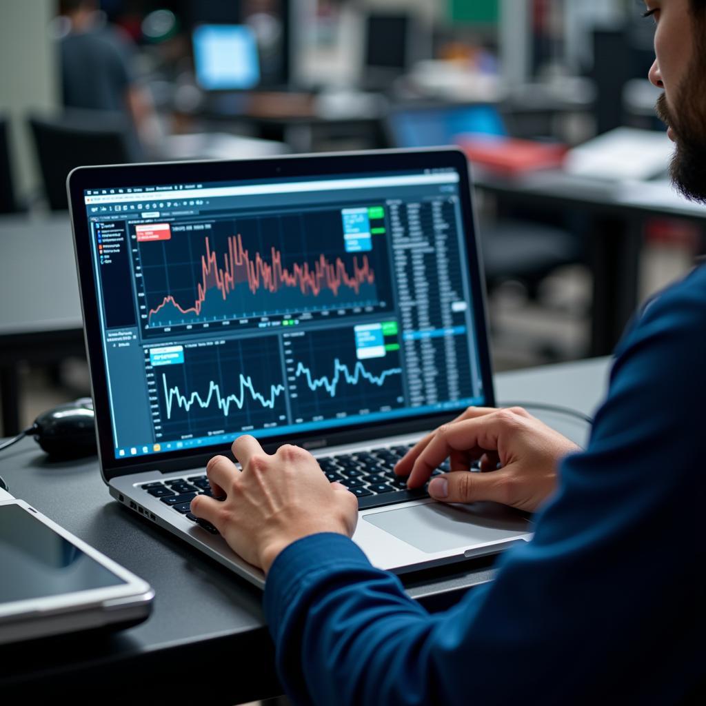 Technician Analyzing Diagnostic Data on a Laptop