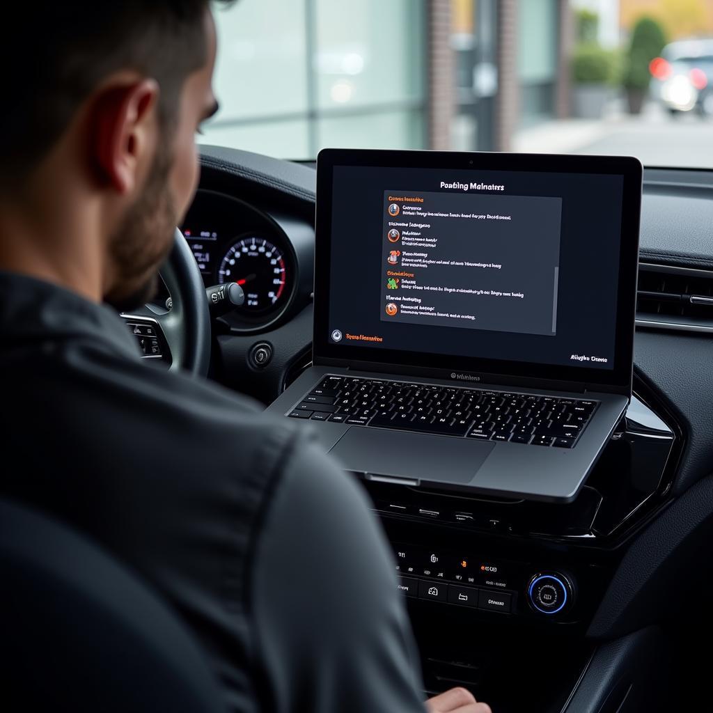 Technician Performing Offline Scan on Vehicle