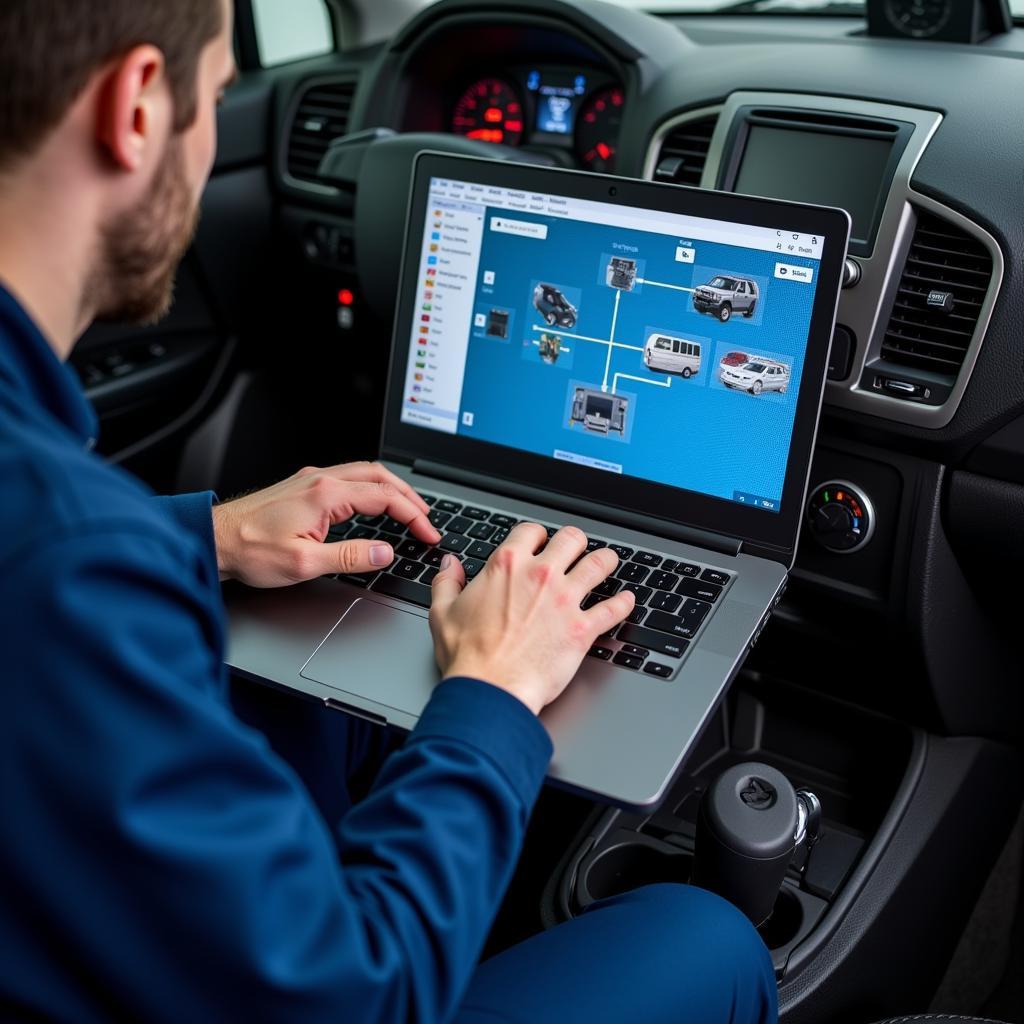 Technician Using Diagnostic Software on a Laptop