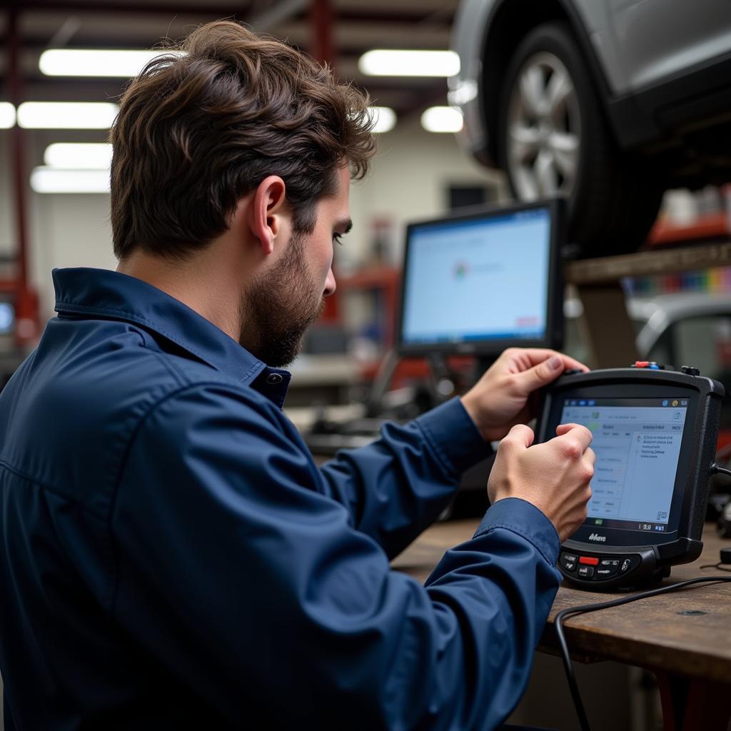 Technician Using Matco MPS700 in Auto Repair Shop