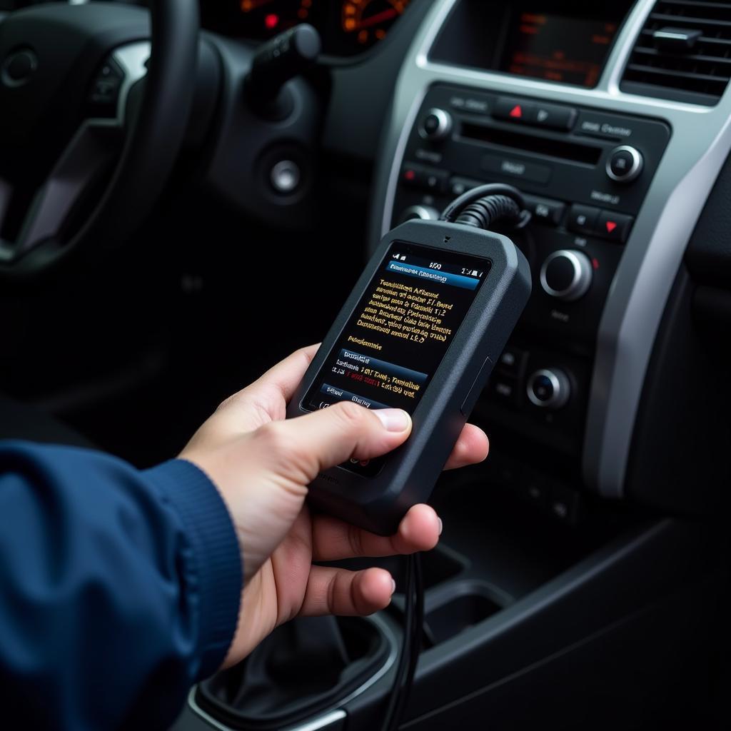 Technician Using OBD-II Scanner to Diagnose Car Problems