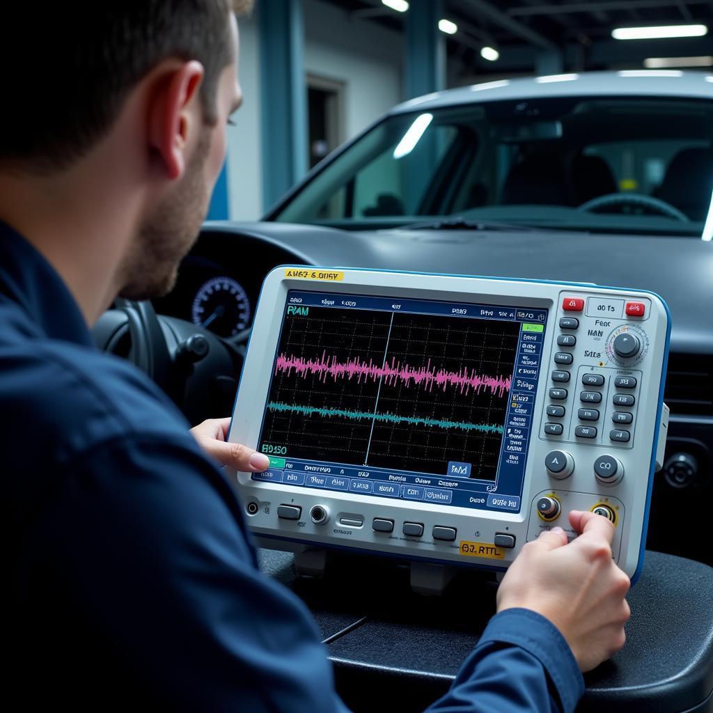 Technician Using Oscilloscope to Diagnose RAM