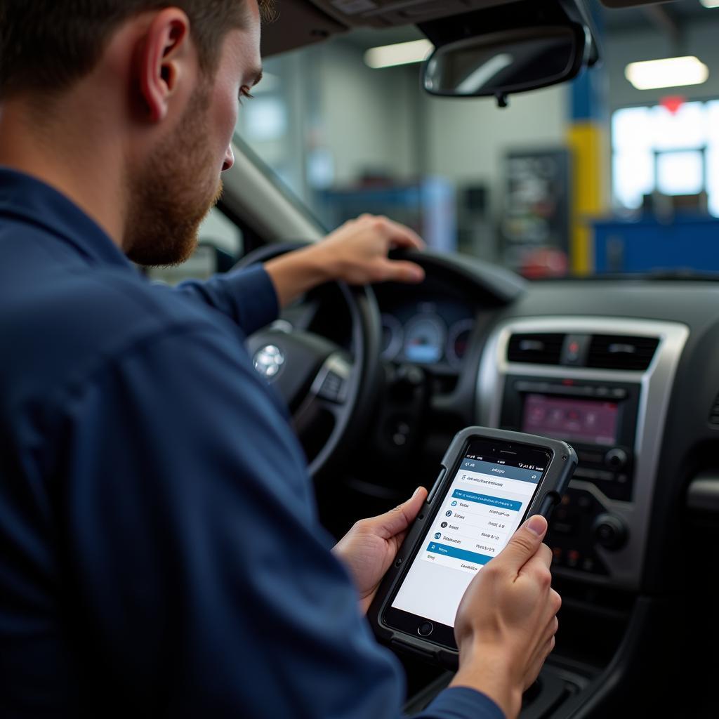 Technician using Seagate Tool for Car Diagnostics