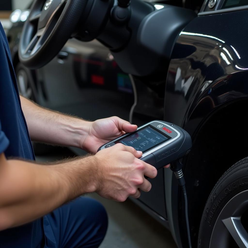 Updated Bosch Scanner Diagnosing Car