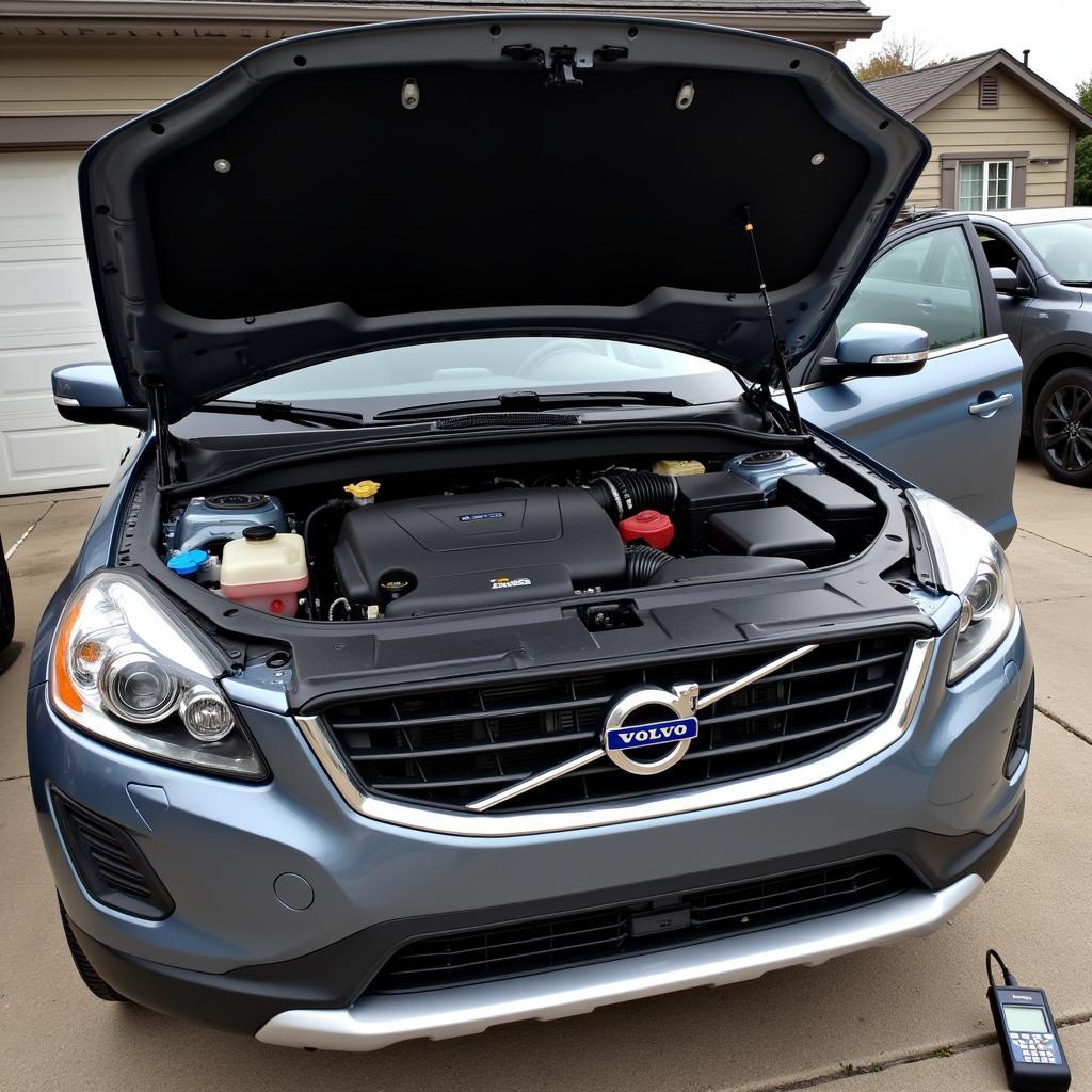 Volvo Engine Bay After Repair with Diagnostic Tool